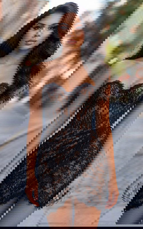 Lace corset dress with sweetheart neckline and defined waist