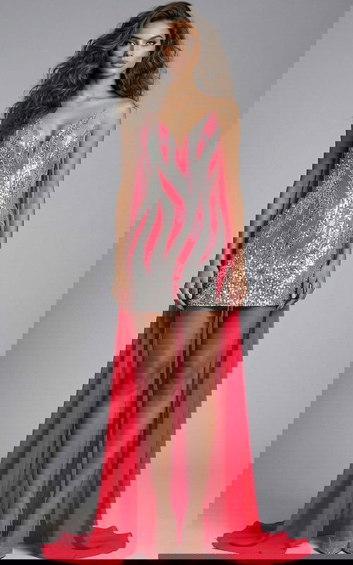 red and silver short fitted dress 46072