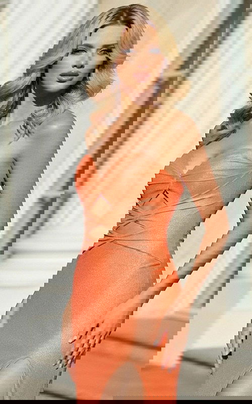 fitted high slit orange dress 48498